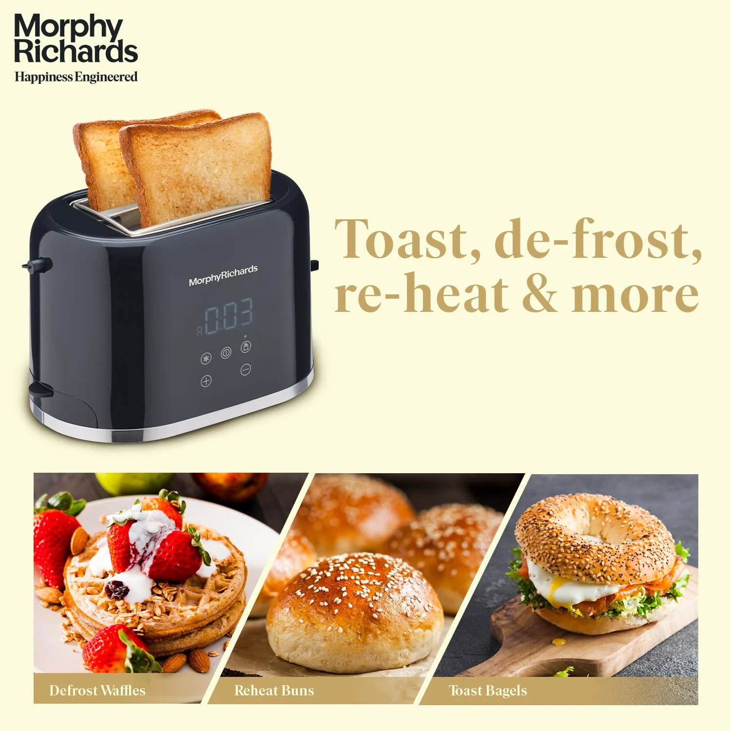 Morphy Richards Windsor Series Digital 2 Slice 800W Pop Up Toaster|8-Browning Levels|Reheat&amp;Defrost|Wide Bread Slots|Bun Warmer|Dust Cover|Removable Crumb Tray|2-Yr Warranty By Brand|Black,800 Watts - Image 6