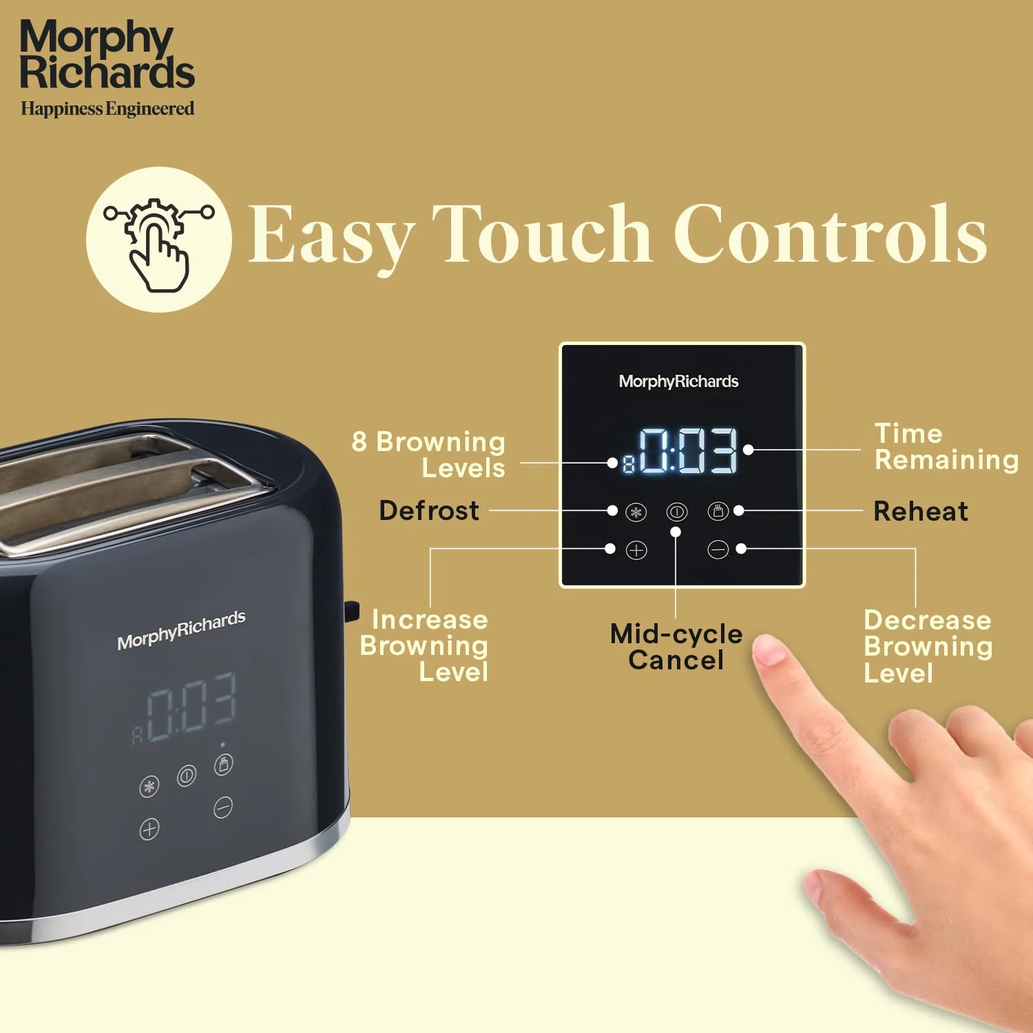 Morphy Richards Windsor Series Digital 2 Slice 800W Pop Up Toaster|8-Browning Levels|Reheat&amp;Defrost|Wide Bread Slots|Bun Warmer|Dust Cover|Removable Crumb Tray|2-Yr Warranty By Brand|Black,800 Watts - Image 8