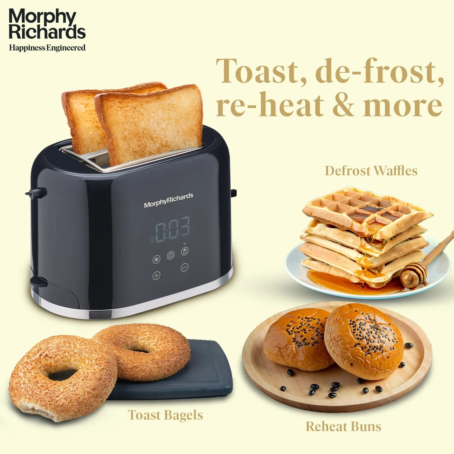Morphy Richards Windsor Series Digital 2 Slice 800W Pop Up Toaster|8-Browning Levels|Reheat&amp;Defrost|Wide Bread Slots|Bun Warmer|Dust Cover|Removable Crumb Tray|2-Yr Warranty By Brand|Black,800 Watts - Image 9