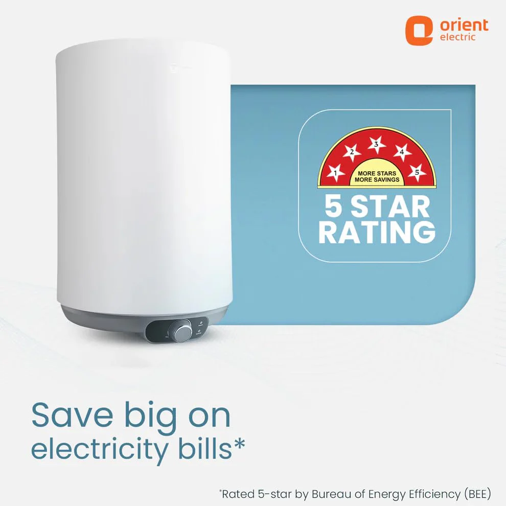 Orient Electric Aquanova Neo 10L 5 Star Storage Water Heater (White, Vertical, 2000W) | Glassline Tank | Incoloy Heating Element | Whirlflow Technology | 7 Years Tank Warranty (White, 10 Liter) - Image 3