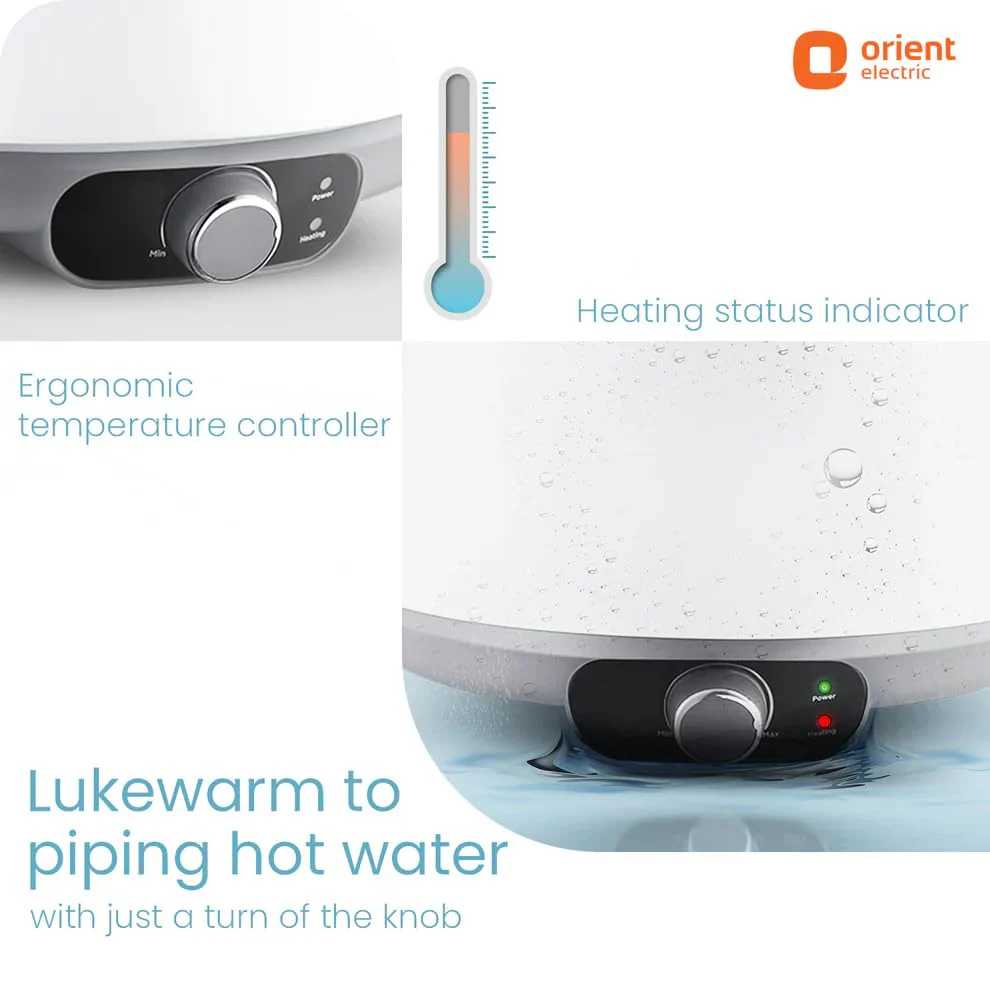 Orient Electric Aquanova Neo 10L 5 Star Storage Water Heater (White, Vertical, 2000W) | Glassline Tank | Incoloy Heating Element | Whirlflow Technology | 7 Years Tank Warranty (White, 10 Liter) - Image 6