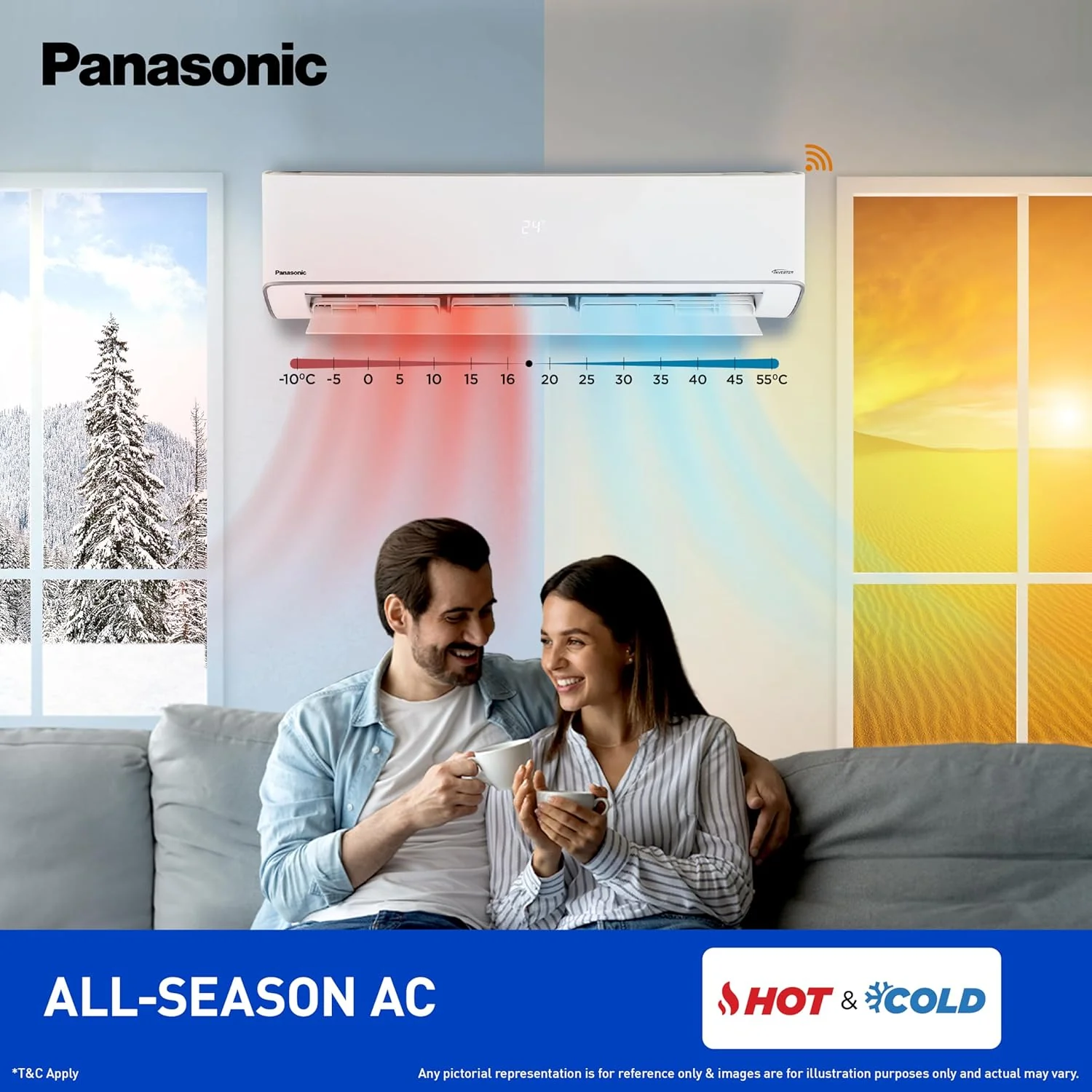 Panasonic 1.5 Ton 3 Star Hot & Cold Wi-Fi Inverter Smart Split AC (Matter/MirAIe, AI, -10~55°C Oper., Copper Condenser, 8in1 Convertible, 4-Way, PM 0.1 Filter, CS/CU-EZ18CKYXFM,White, New BEE rated) - Image 5