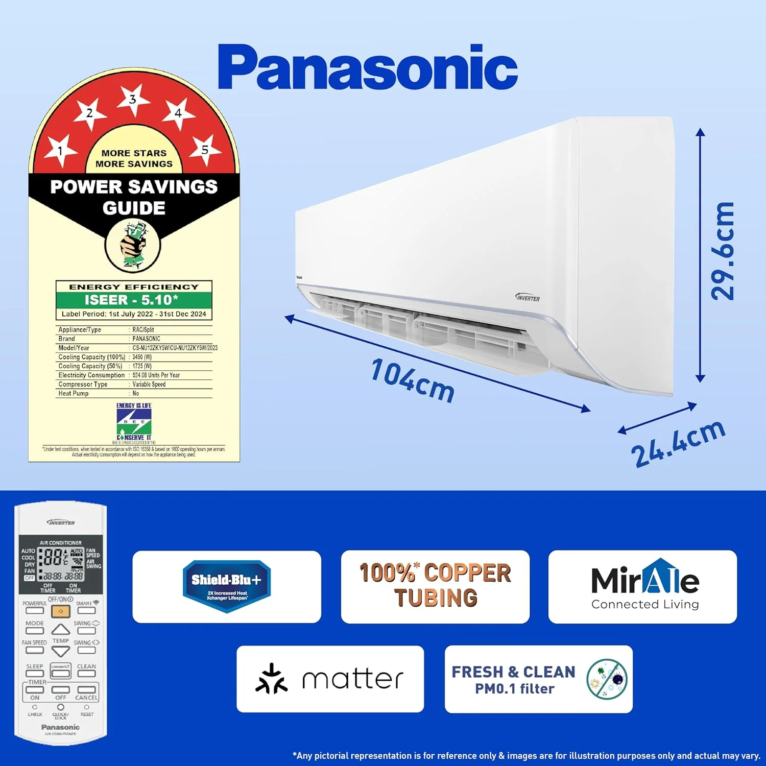 Panasonic 2 Ton 5 Star Wi-Fi Inverter Smart Split AC (Copper Condenser, 7 in 1 Convertible with True AI Mode, 4 Way Swing, PM 0.1 Air Purification Filter, CS/CU-EU24AKY5FM, White) - Image 2