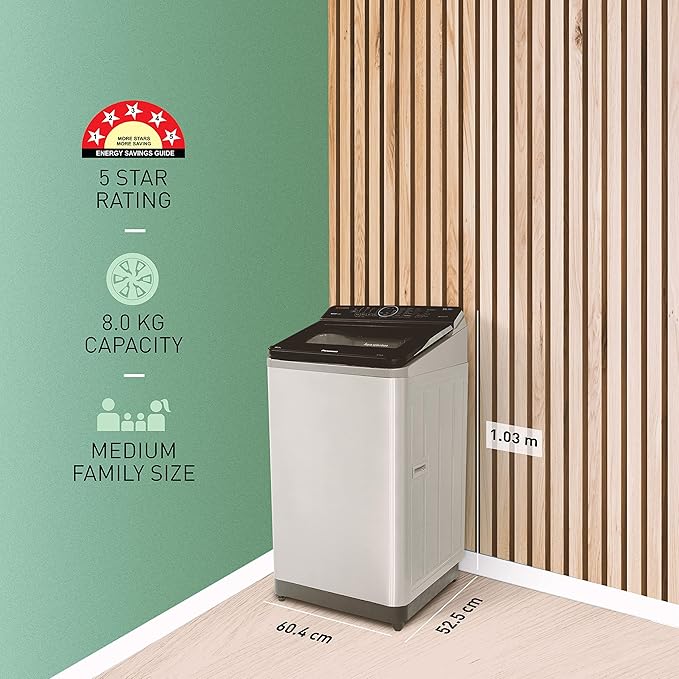 Panasonic 8 Kg Wifi Built-In Heater Fully-Automatic Top Loading Smart Washing Machine (NA-F80V10SRB, Stainless Steel, Compatible with Alexa) - Image 5