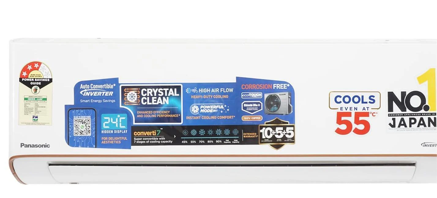 Panasonic EU 7 in 1 Convertible 1.5 Ton 3Star Inverter Split,(100% Copper Condenser, CS/CU-EU18BKY3XF),55°Tested,Ag clean Filter,4Way Swing, Eco tough Outdoor Crystal Clean Technology &amp; Shild Blue+