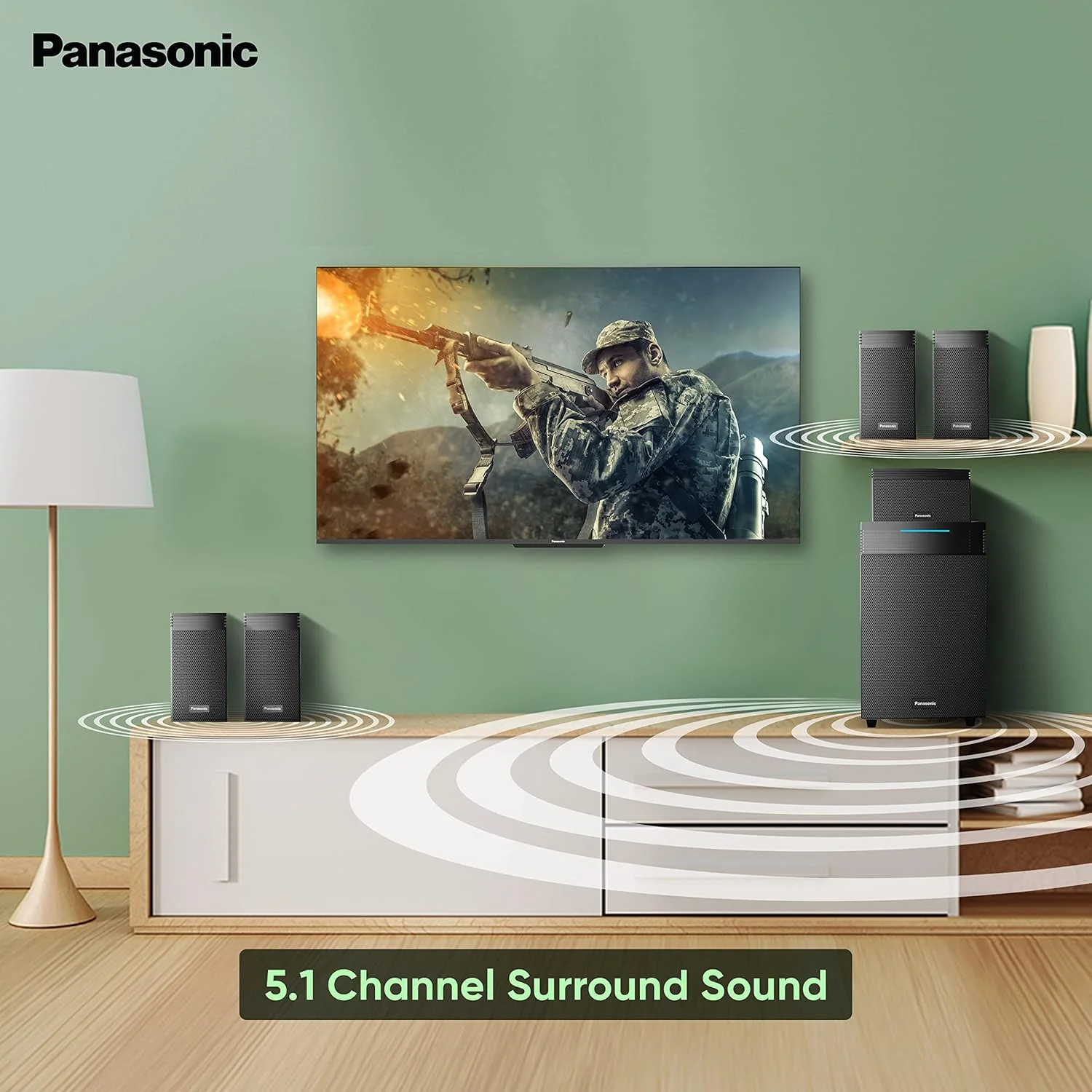 Panasonic SC-HT550GW-K 5.1 Ch Home Theatre with Real Surround Sound, 150 W, Bluetooth, USB, AUX, RCA, Powerful Subwoofer, Wall mountable Speakers, Remote for Volume & Bass Control (Black) - Image 4