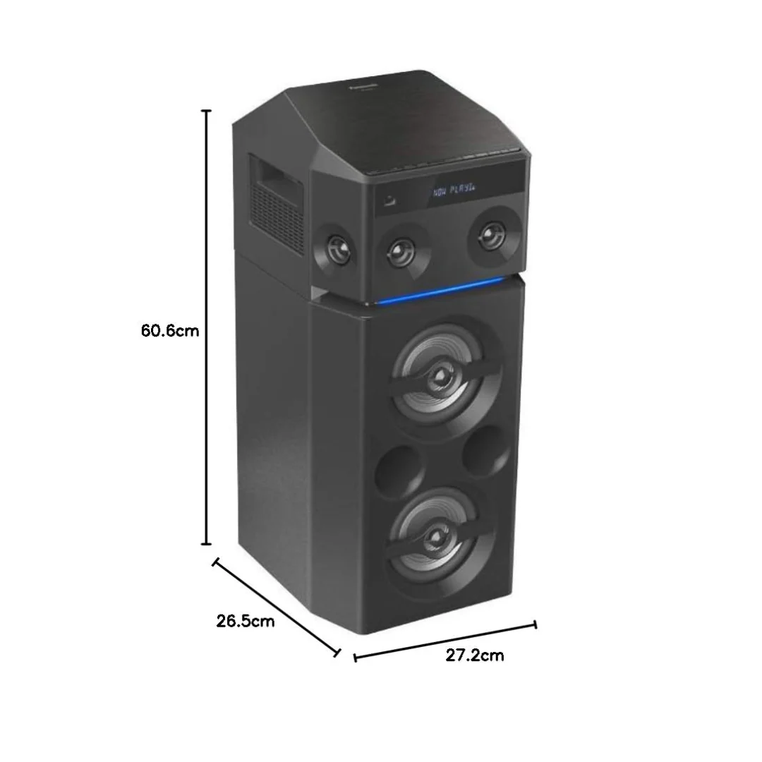 Panasonic SC-UA30GW-K Party Speaker, 300 W RMS, Bluetooth, USB, AUX, FM Radio, USB, Full Karaoke, Airquake Bass, Portable with Handle, 2 mic Jacks (Black) - Image 2