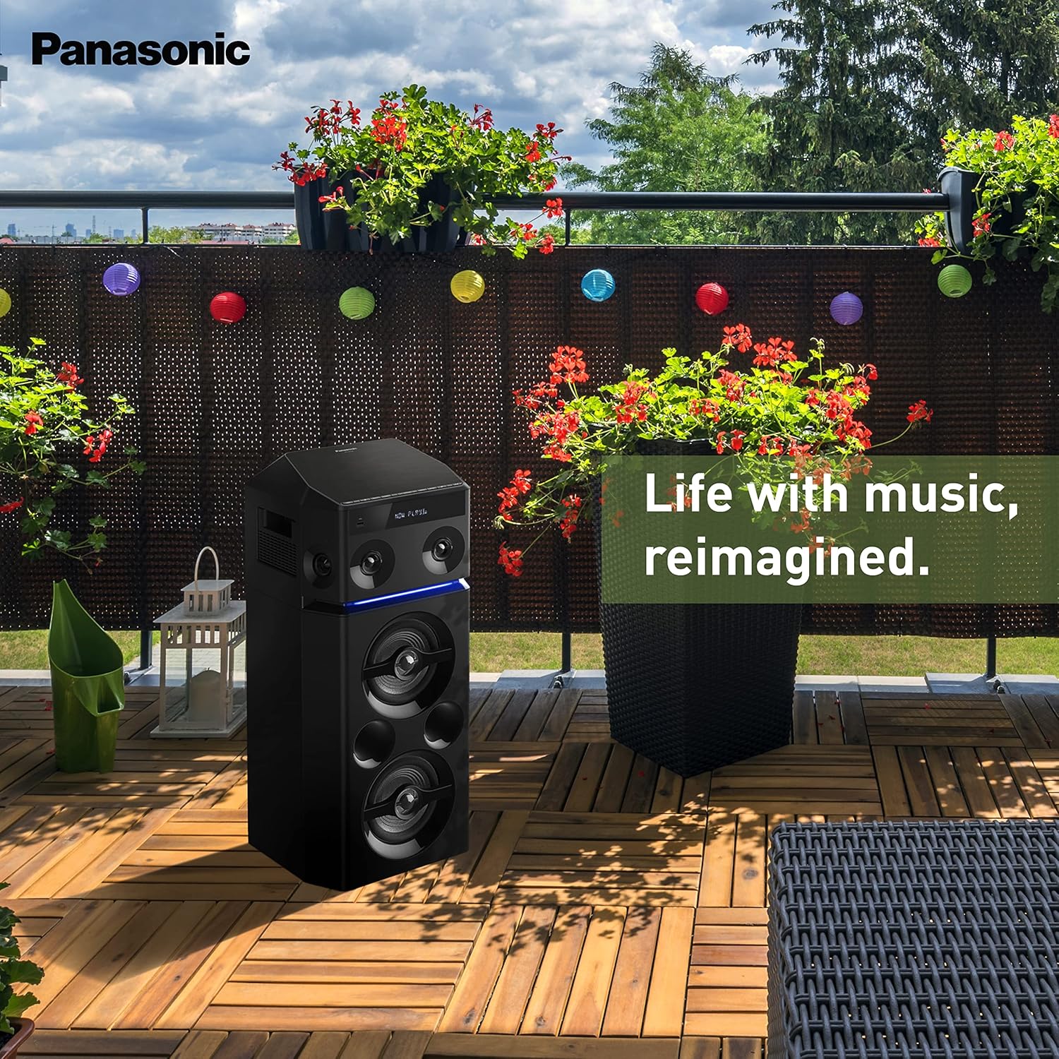 Panasonic SC-UA30GW-K Party Speaker, 300 W RMS, Bluetooth, USB, AUX, FM Radio, USB, Full Karaoke, Airquake Bass, Portable with Handle, 2 mic Jacks (Black) - Image 3