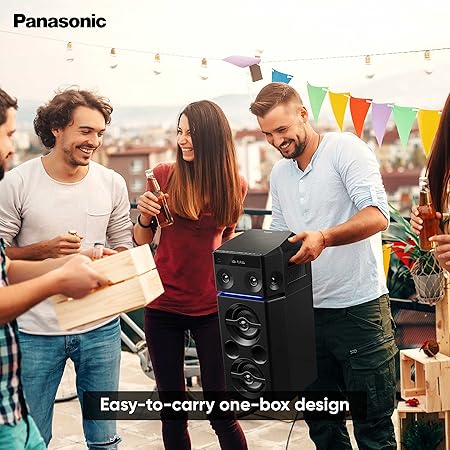 Panasonic SC-UA30GW-K Party Speaker, 300 W RMS, Bluetooth, USB, AUX, FM Radio, USB, Full Karaoke, Airquake Bass, Portable with Handle, 2 mic Jacks (Black) - Image 7