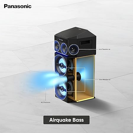 Panasonic SC-UA30GW-K Party Speaker, 300 W RMS, Bluetooth, USB, AUX, FM Radio, USB, Full Karaoke, Airquake Bass, Portable with Handle, 2 mic Jacks (Black) - Image 8