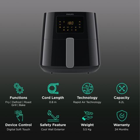 PHILIPS HD9270/70 2000 Watt Digital Air Fryer with Rapid Air Technology (Black)6.2 liter - Image 7