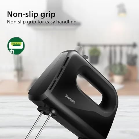 Philips HR3720/10 300 Watt Lightweight Hand Mixer, Blender with 5 speed control settings, stainless steel accessories and 2 years warranty with 2 Attachments (Non-slip Grip, Black) - Image 5
