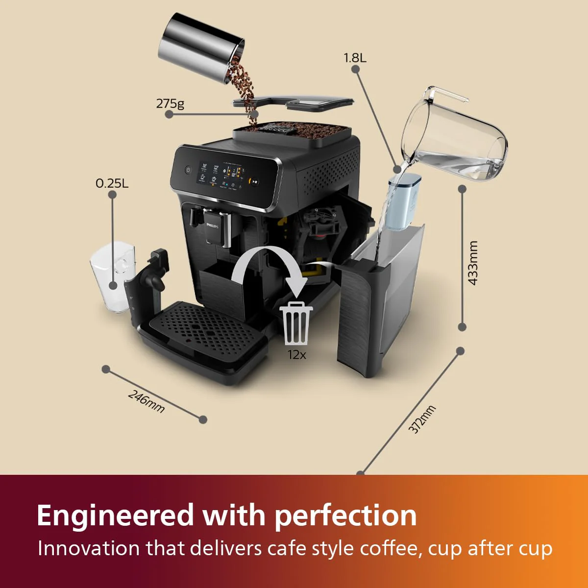 PHILIPS Versuni Latte Go Fully Automatic Bean To Cup Espresso Coffee Machine,3 One Touch Button Coffees (Cappuccino,Black Coffee,Espresso),15 Bars,Ceramic Grinder- 2 Year Brand Warranty - Ep2230/10 - Image 5