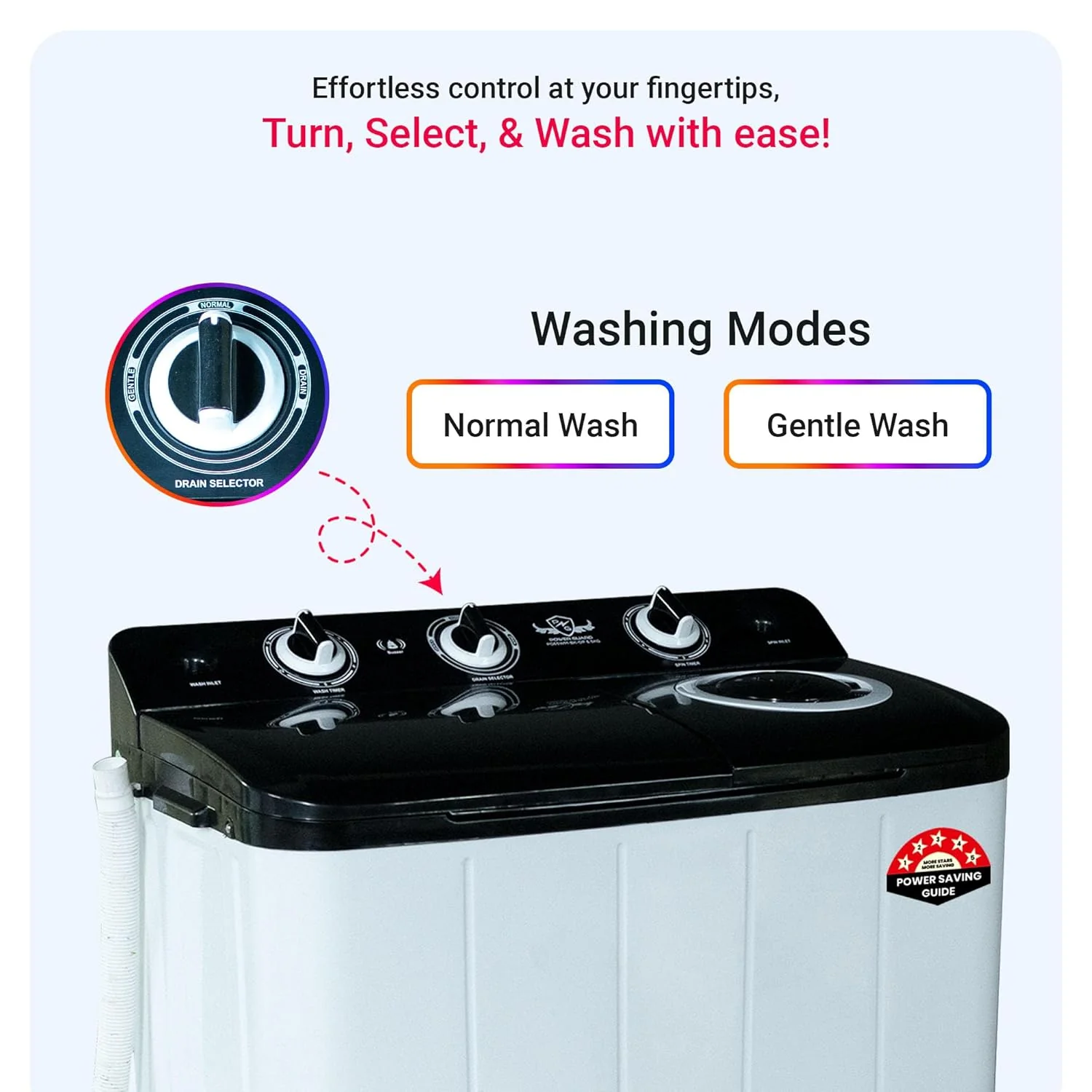 Power Guard 6.5 kg 5 Star Semi-Automatic Top Loading Washing Machine Appliance (PG65WMBKOP) - Image 5