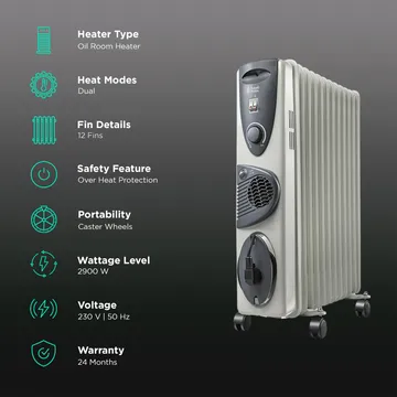 Russell Hobbs EOFR 2900 Oil Filled Room Heater - Image 4