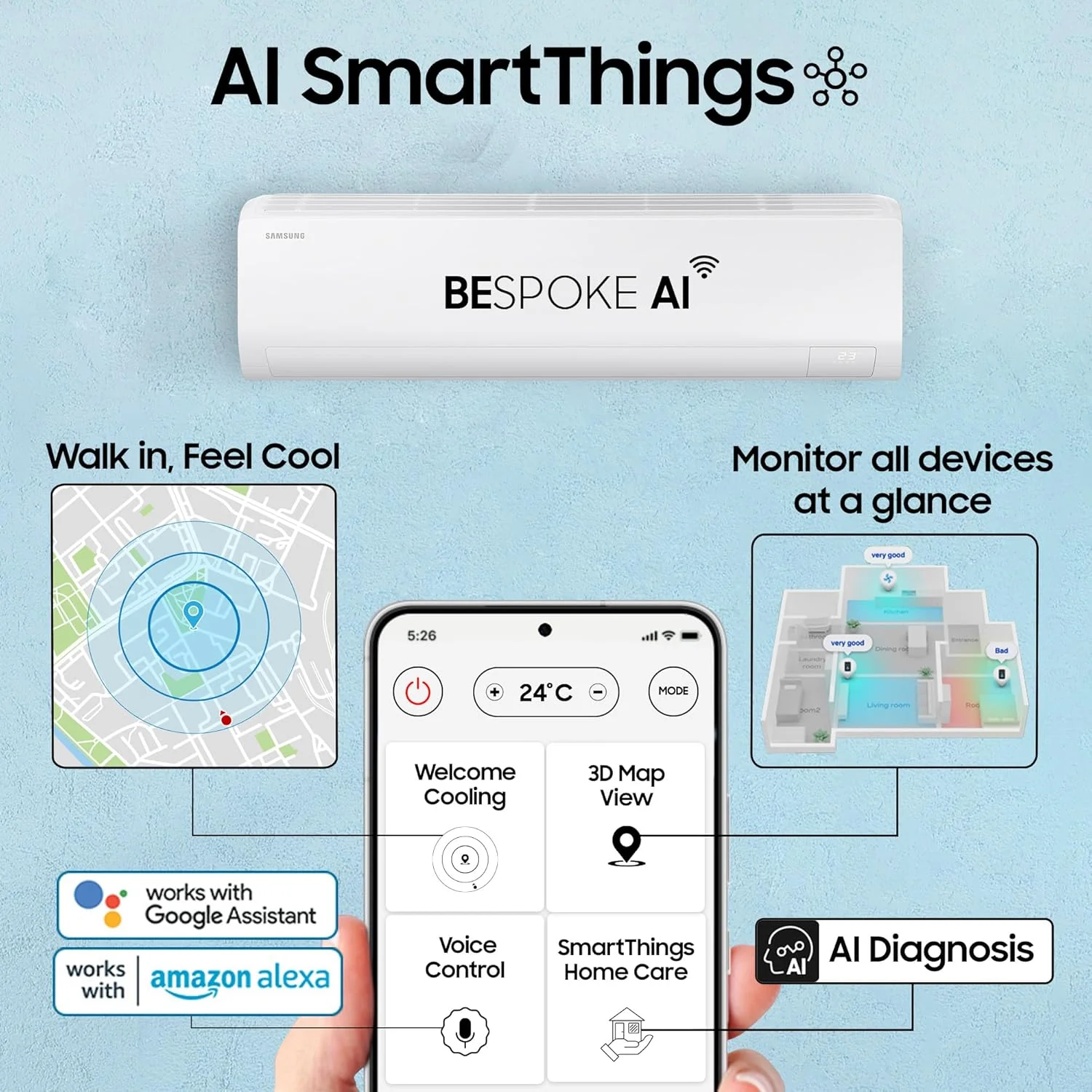 Samsung 1 Ton 5 Star AI Inverter Smart Split AC (WiFi, Energy Saving, Voice Control, Powerful Cooling, Copper, Digital Inverter, 4 Way swing, 5 Step Convertible, BESPOKE AI AR50F12D1ZHNNA) - Image 7