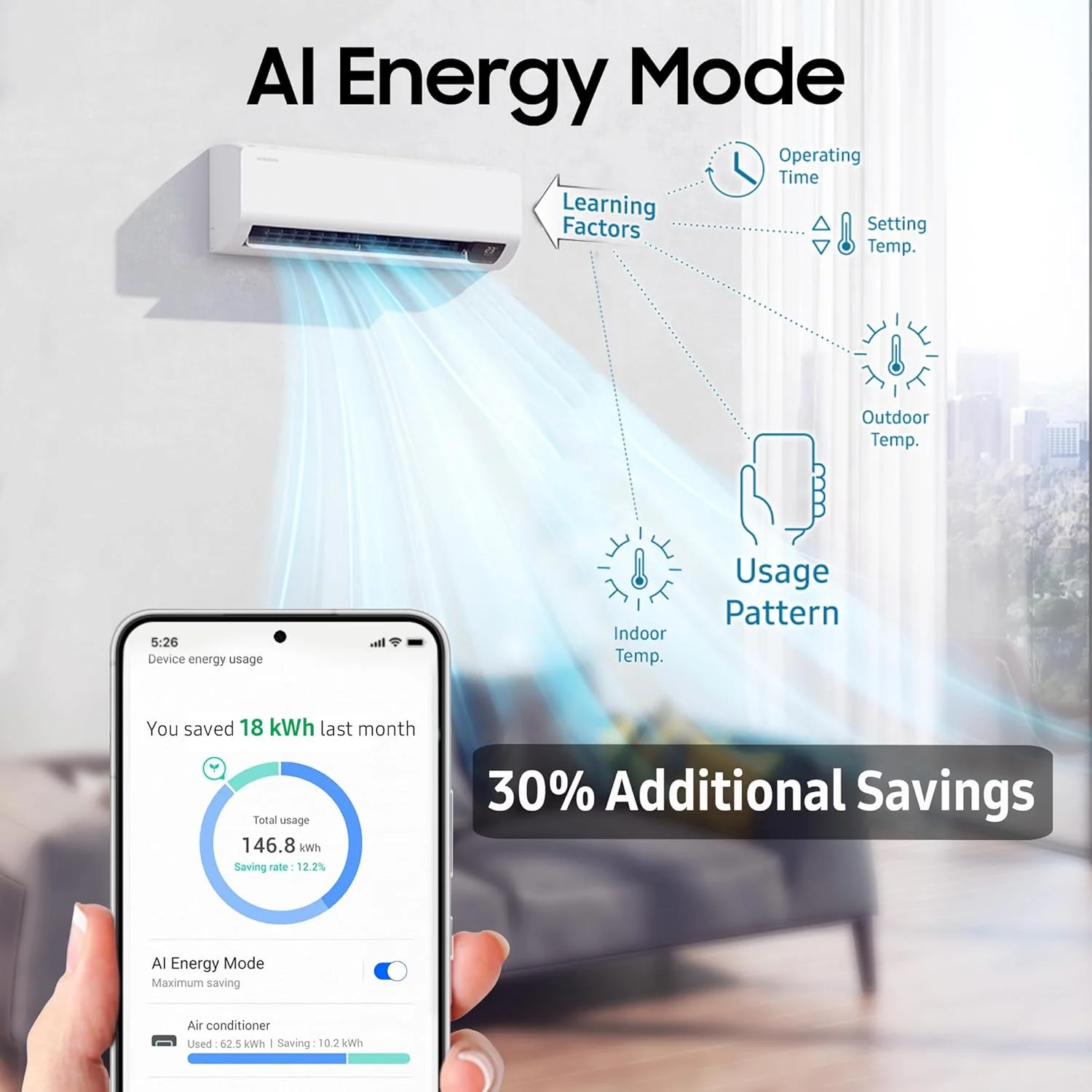 Samsung 1 Ton 5 Star AI Inverter Smart Split AC (WiFi, Energy Saving, Voice Control, Powerful Cooling, Copper, Digital Inverter, 4 Way swing, 5 Step Convertible, BESPOKE AI AR50F12D1ZHNNA) - Image 8