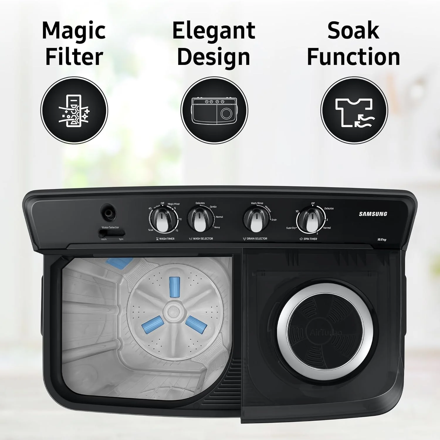 Samsung 10.5 kg, 5 star, Semi-Automatic Top Load Washing Machine (WT10C4260GG/TL, Air Turbo Drying, Light Gray,) - Image 4