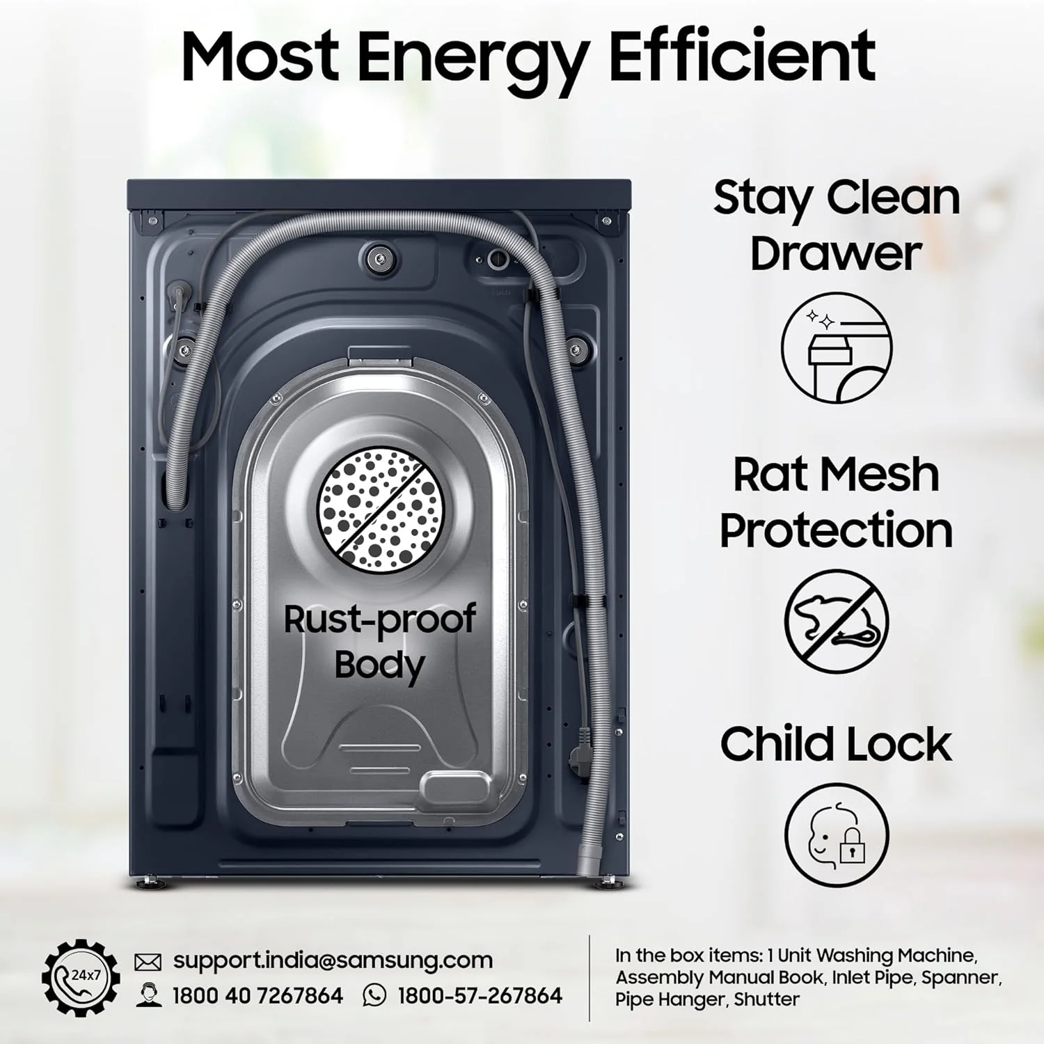 Samsung 12 kg, 5star, AI Control, AI Ecobubble, Super Speed, Wi-Fi, Hygiene Steam with Inbuilt Heater, Digital Inverter, Fully-Automatic Front Load Washing Machine (WW12DG6B24ASTL, Navy) - Image 10