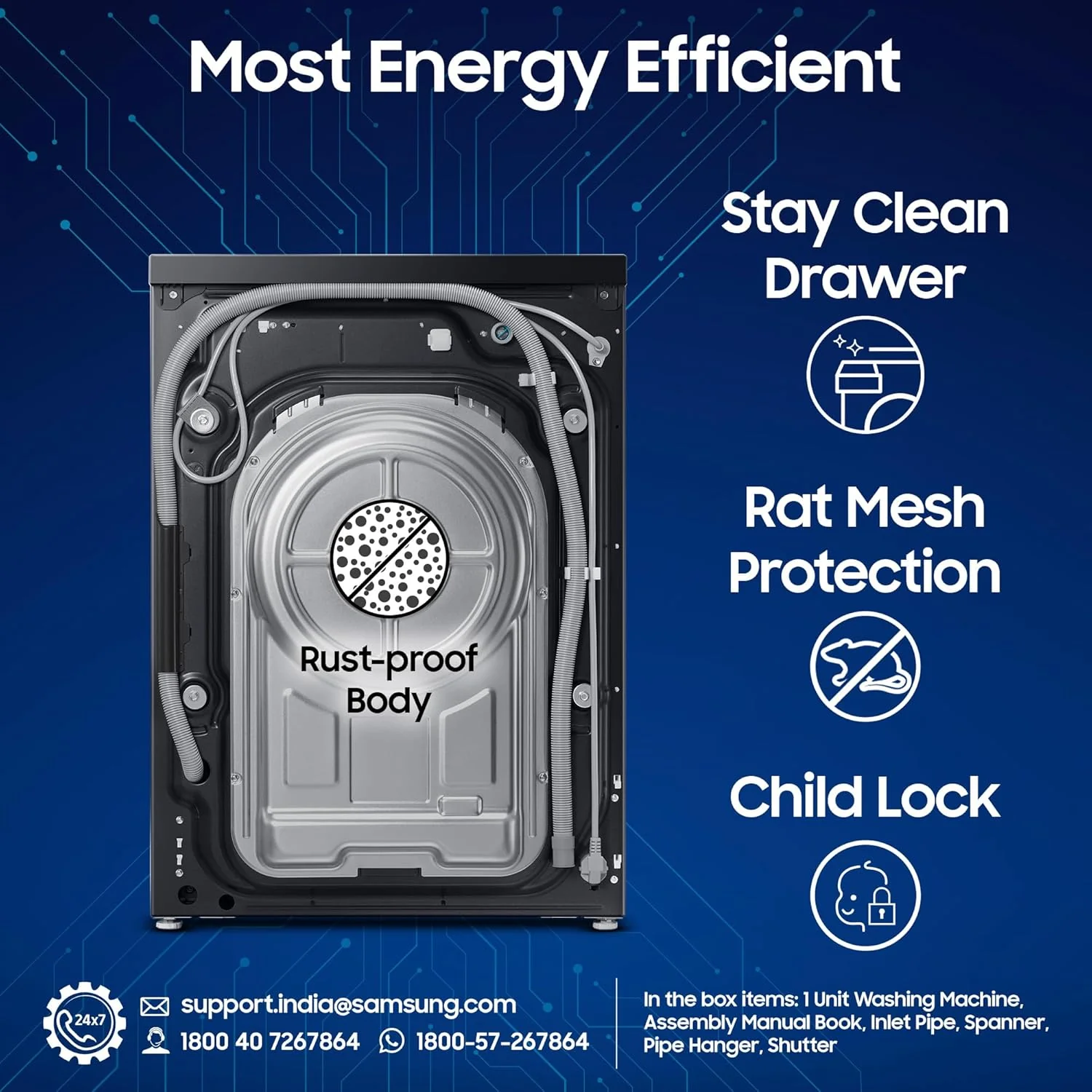 Samsung 12 kg (Wash) / 7 kg (Dry), 5 Star, AI EcoBubble, AI Wash, AI Control, AI Energy Mode, Air Wash, Hygiene Steam, Wi-Fi, Fully-Automatic Front Load Washer Dryer (WD12FB8B94GBTL, Black) - Image 8