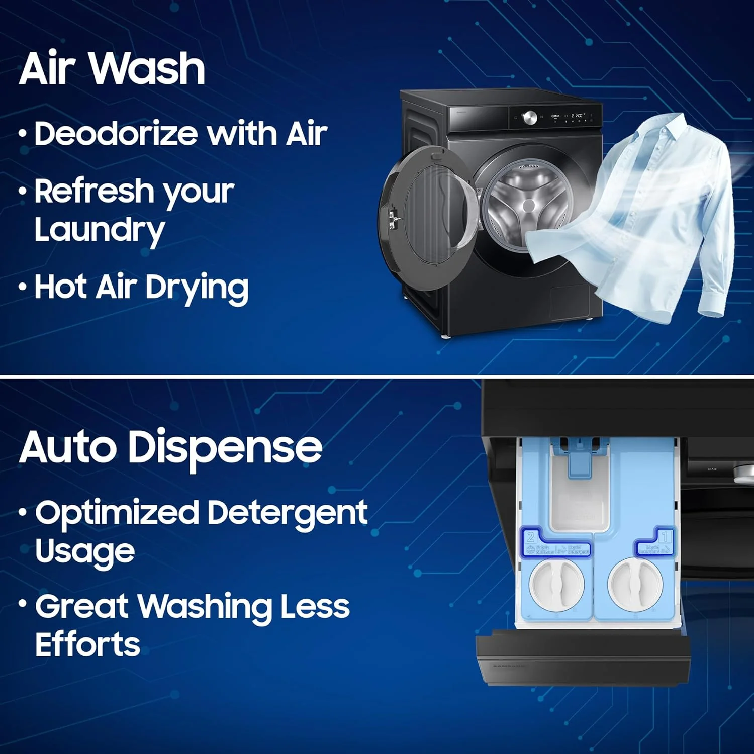 Samsung 12 kg (Wash) / 7 kg (Dry), 5 Star, AI EcoBubble, AI Wash, AI Control, AI Energy Mode, Air Wash, Hygiene Steam, Wi-Fi, Fully-Automatic Front Load Washer Dryer (WD12FB8B94GBTL, Black) - Image 9