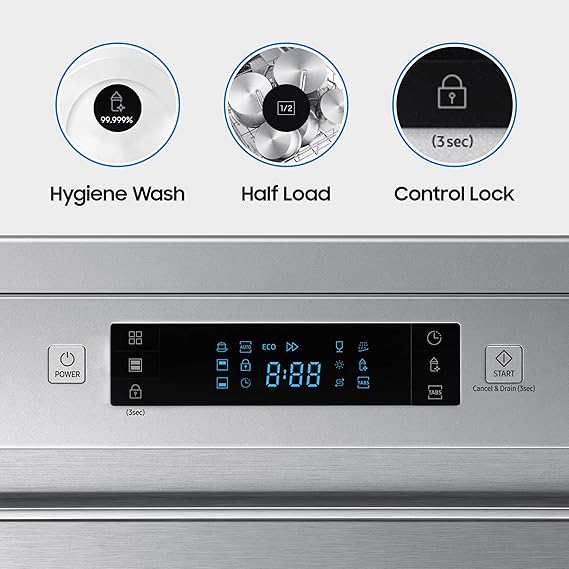 Samsung 13 Place Setting Freestanding Dishwasher with Intensive Wash (DW60M6043FS/TL, Stainless Steel, Hygiene Clean, Height Adjustable Rack) (Open Box / Without Box) - Image 11