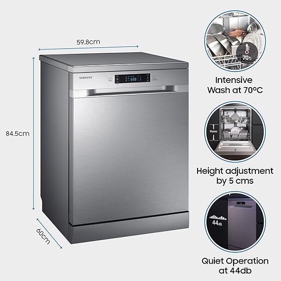 Samsung 13 Place Setting Freestanding Dishwasher with Intensive Wash (DW60M6043FS/TL, Stainless Steel, Hygiene Clean, Height Adjustable Rack) (Open Box / Without Box) - Image 3