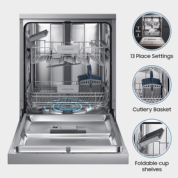 Samsung 13 Place Setting Freestanding Dishwasher with Intensive Wash (DW60M6043FS/TL, Stainless Steel, Hygiene Clean, Height Adjustable Rack) (Open Box / Without Box) - Image 7