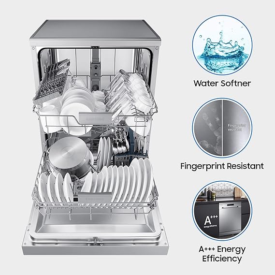 Samsung 13 Place Setting Freestanding Dishwasher with Intensive Wash (DW60M6043FS/TL, Stainless Steel, Hygiene Clean, Height Adjustable Rack) (Open Box / Without Box) - Image 9