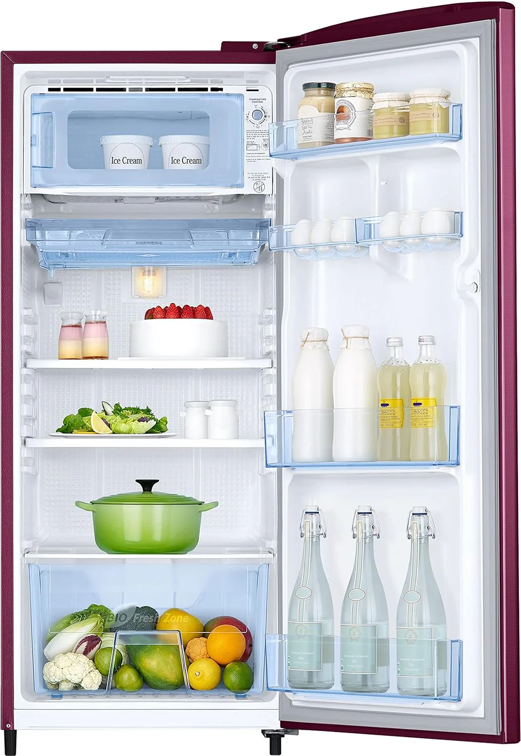 Samsung 183 L, 2 Star, Digital Inverter, Direct-Cool Single Door Refrigerator (RR20C2712R8/NL, Blooming Saffron Red) - Image 3