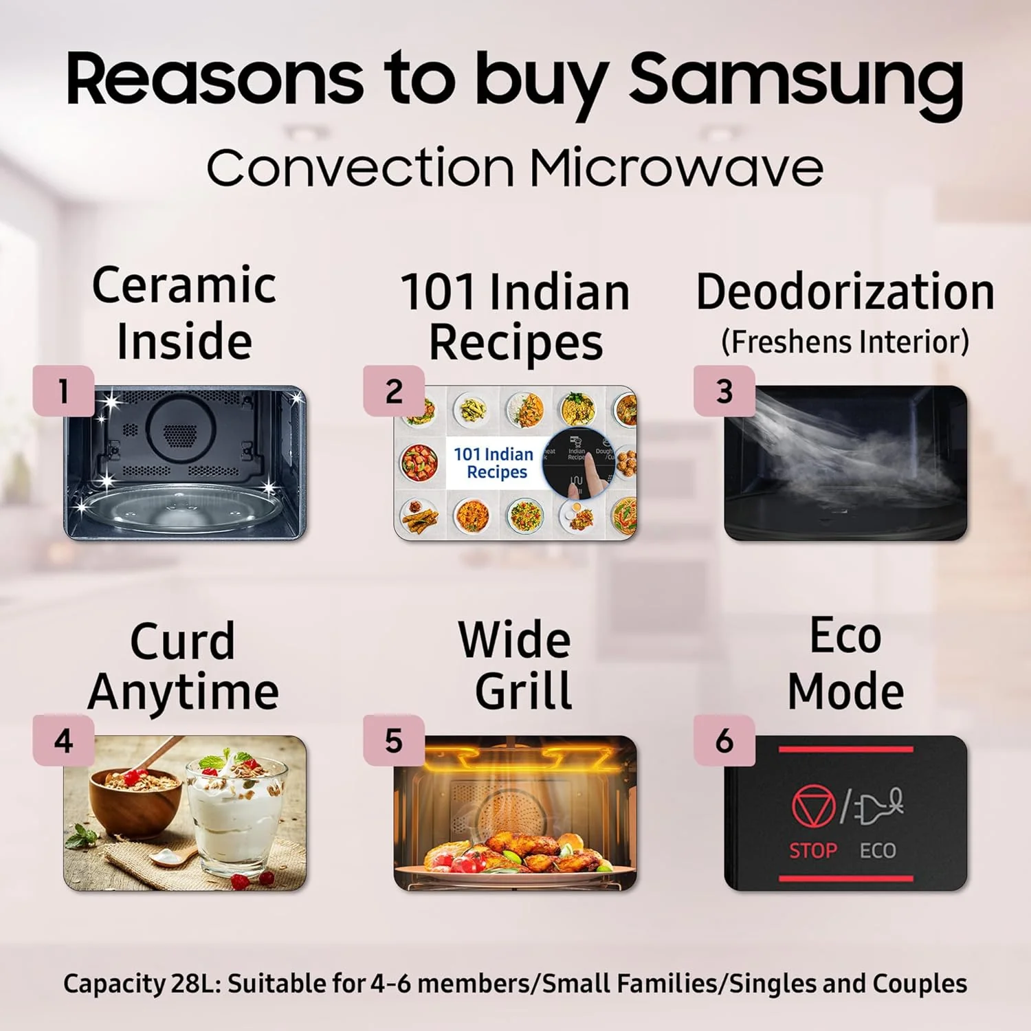 Samsung 28L, Convection Microwave Oven with Curd Making(MC28A5013AK/TL, Black, 10 Yr warranty) - Image 6