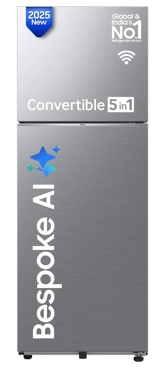 Samsung 419 L, 2 Star, Convertible 5-in-1, Digital Inverter, Frost Free Double Door, Bespoke AI WiFi Enabled Refrigerator (RT45DB6A4B22, Silver, Elegant Inox)