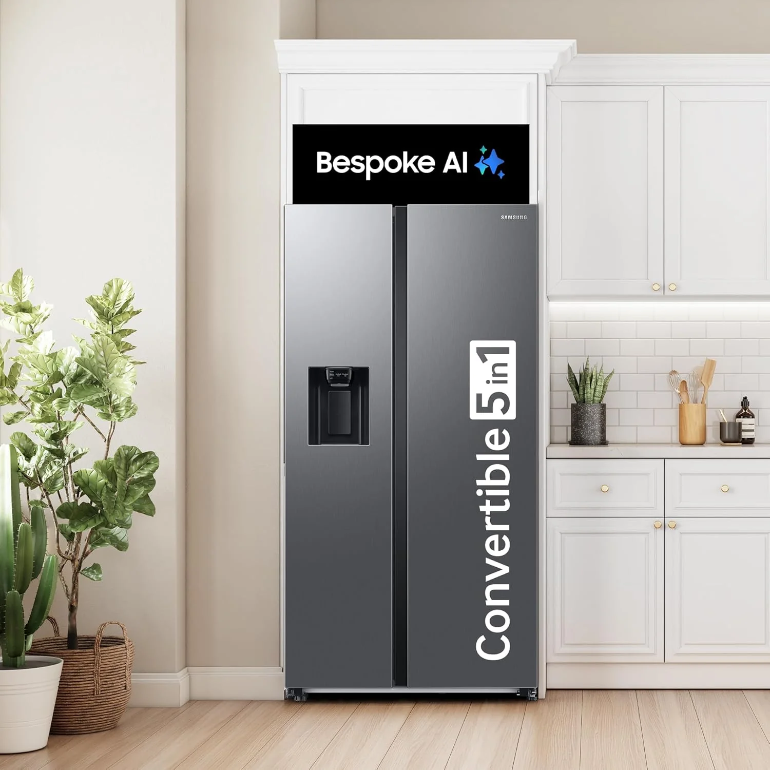 Samsung 633 L, 3 Star, Frost Free, Double Door, Convertible 5-in-1 Digital Inverter, Side By Side Refrigerator with AI, WiFi &amp; Water &amp; Ice Dispenser (RS78CG8543S9HL, Silver, Refined Inox) - Image 8