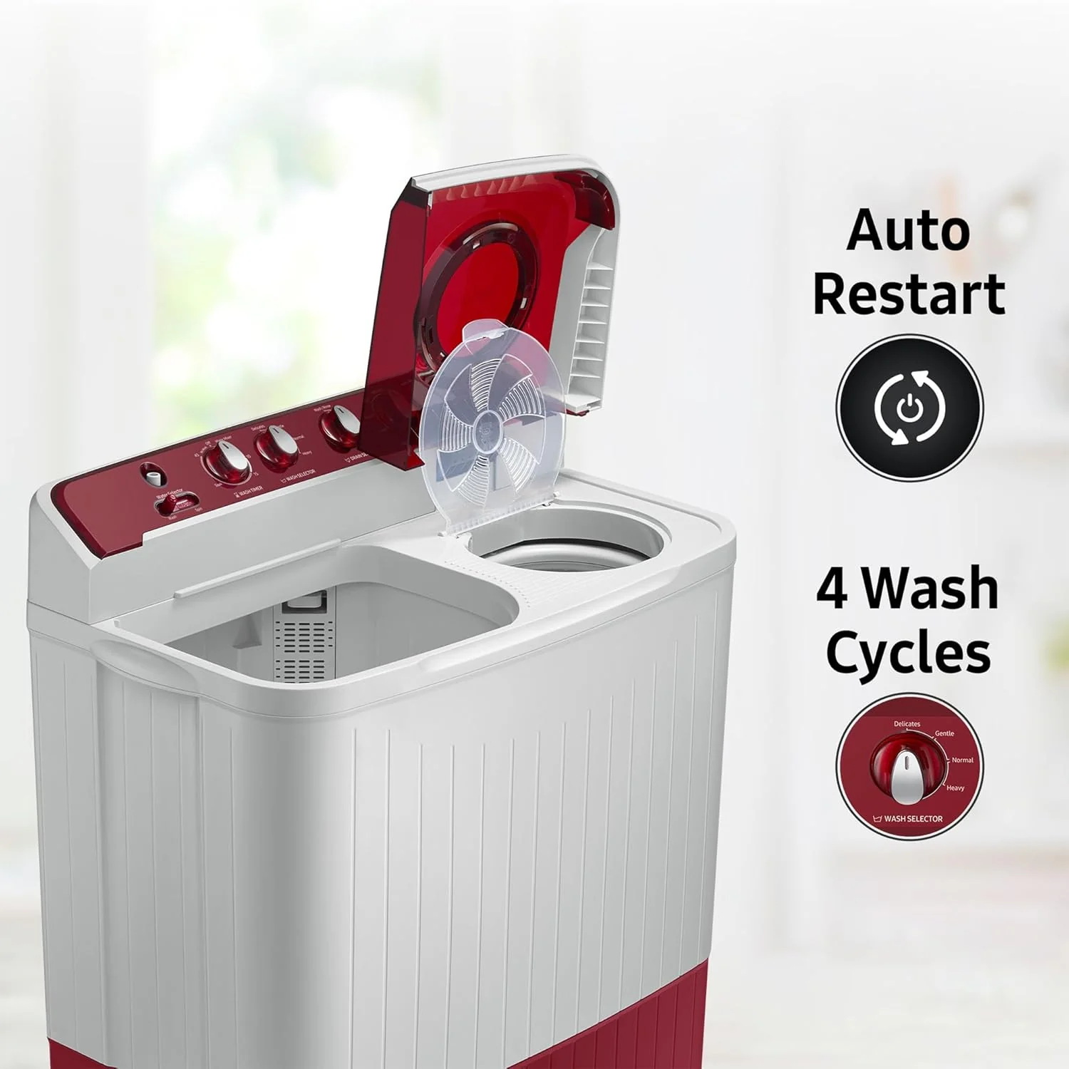 Samsung 7.5 Kg Inverter 5 Star Semi Automatic Top Load Washing Machine (WT75B3200RR/TL, Light Grey &amp; Red Base, Air turbo drying, 5 Year Warranty on Wash Motor) - Image 11