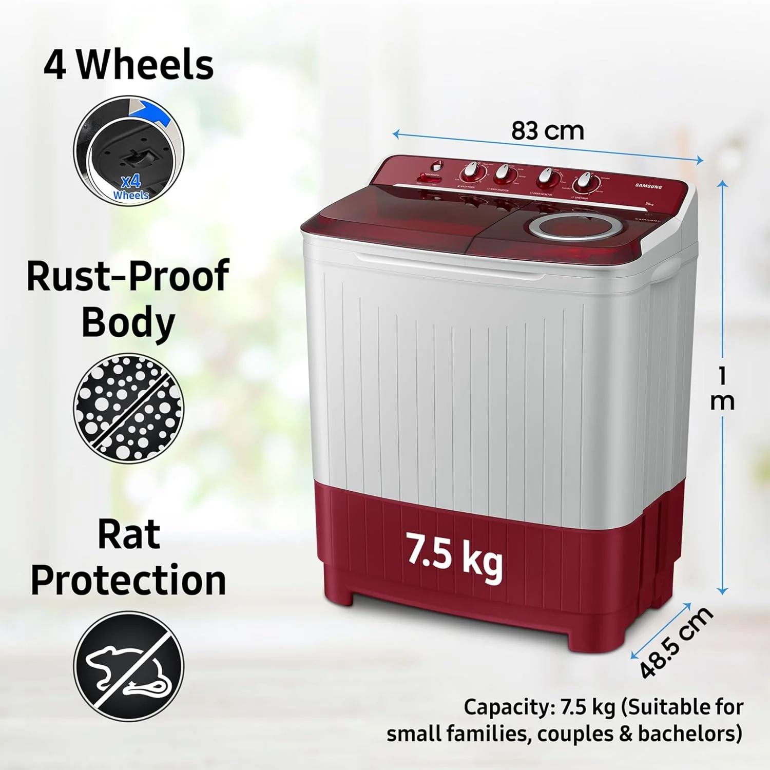 Samsung 7.5 Kg Inverter 5 Star Semi Automatic Top Load Washing Machine (WT75B3200RR/TL, Light Grey &amp; Red Base, Air turbo drying, 5 Year Warranty on Wash Motor) - Image 13