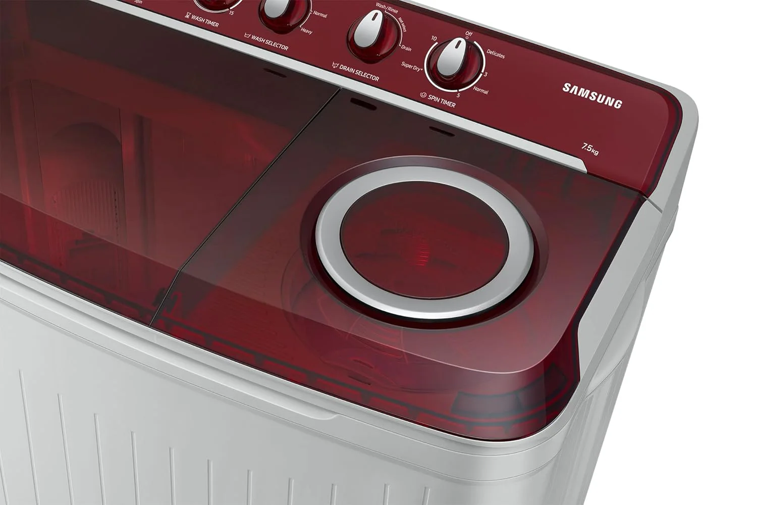 Samsung 7.5 Kg Inverter 5 Star Semi Automatic Top Load Washing Machine (WT75B3200RR/TL, Light Grey &amp; Red Base, Air turbo drying, 5 Year Warranty on Wash Motor) - Image 4