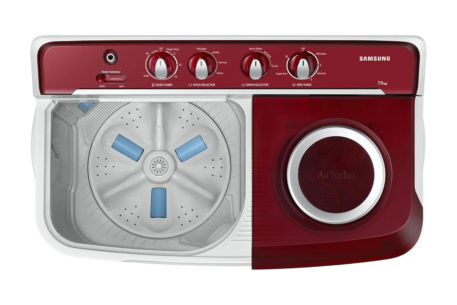 Samsung 7.5 Kg Inverter 5 Star Semi Automatic Top Load Washing Machine (WT75B3200RR/TL, Light Grey &amp; Red Base, Air turbo drying, 5 Year Warranty on Wash Motor) - Image 7