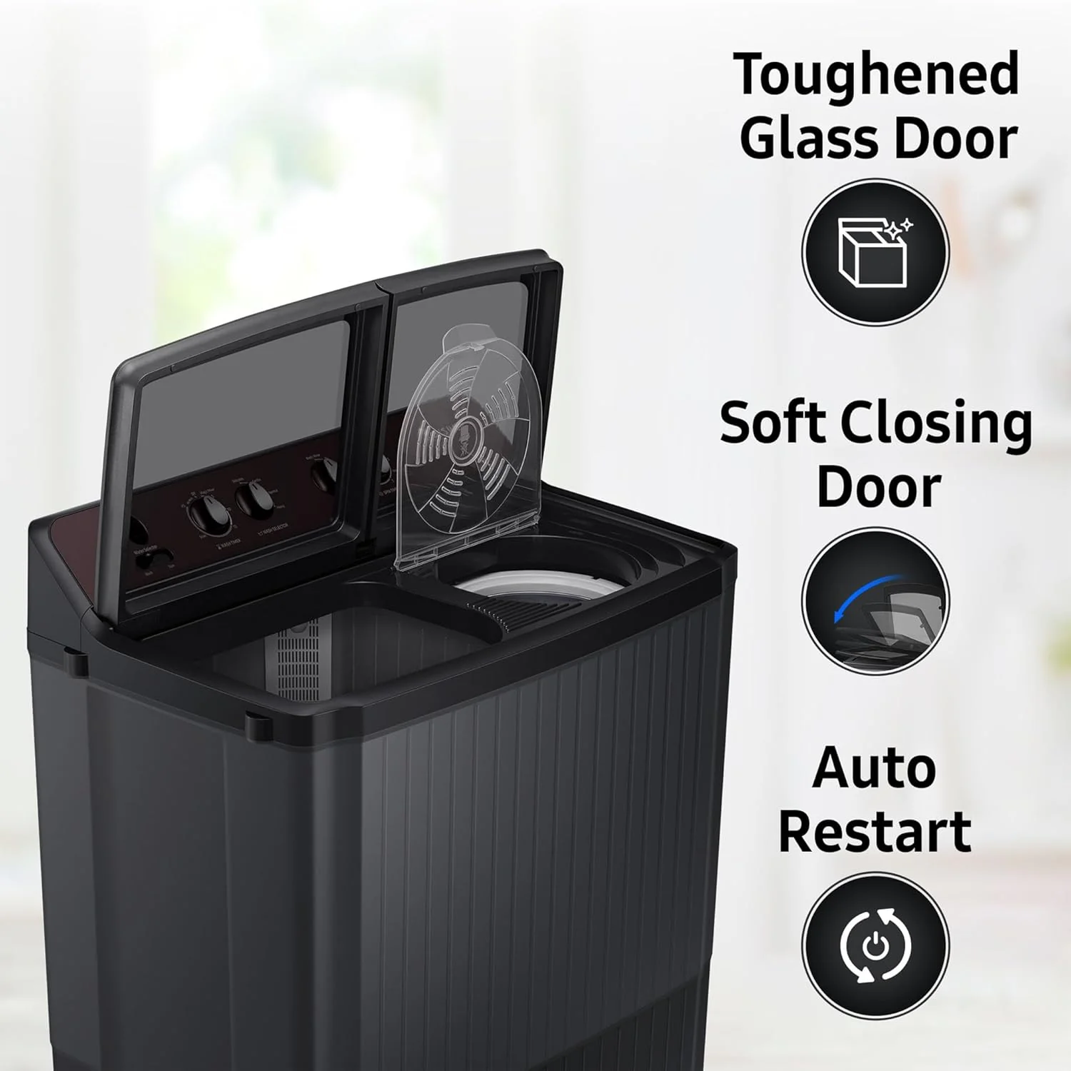 Samsung 9 Kg 5 Star Semi-Automatic Top Load Washing Machine Appliance (WT90B3560RB/TL,DARK GRAY) - Image 4