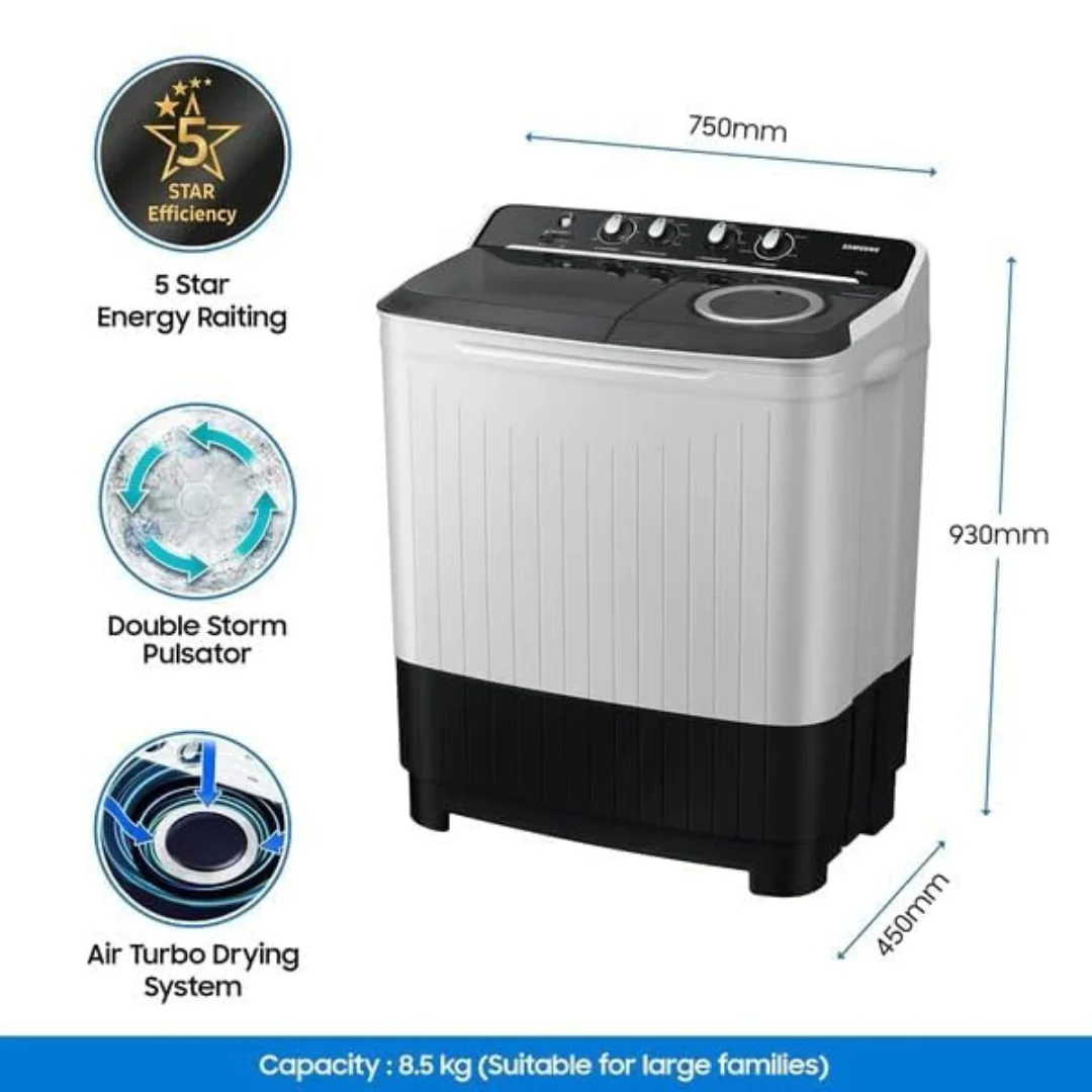 Samsung 9 kg, 5 star, Semi-Automatic Top Load Washing Machine (WT90C4260GG/TL, Air Turbo Drying, Light Gray) - Image 5