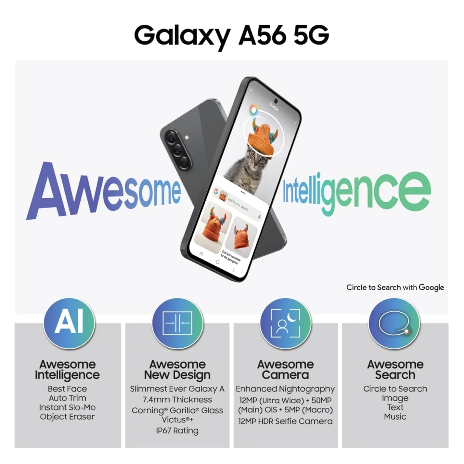 Samsung Galaxy A56 5G (Awesome Graphite, 12GB, 256GB) | Metal Frame | Gemini Live | Awesome Intelligence (AI): Circle to Search, Instant Slo-Mo, Auto-Trim, Object Eraser | Flagship Grade Camera - Image 13