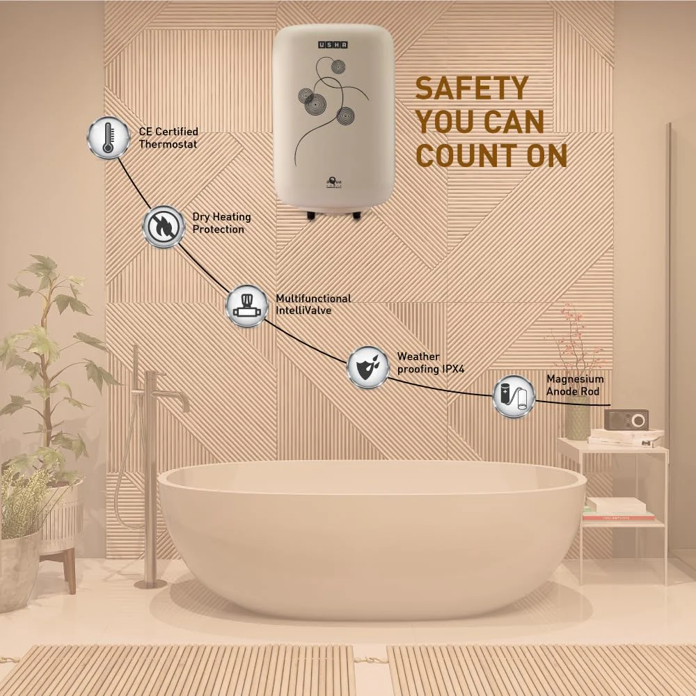 Usha Aquagenie Neo 15 Litre Storage Water Heater with Free Installation (Ivory) - Image 6