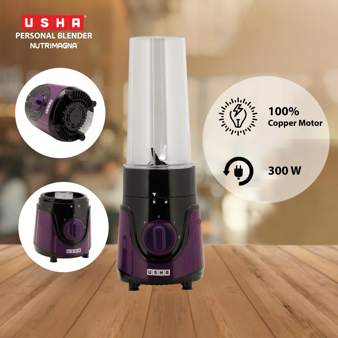 USHA Blender Nutrimagna | 350W| On the Go Blender| Stainless steel blades| Spill proof spout and store lid | 2 speed and pulse operation | Lavender - Image 3