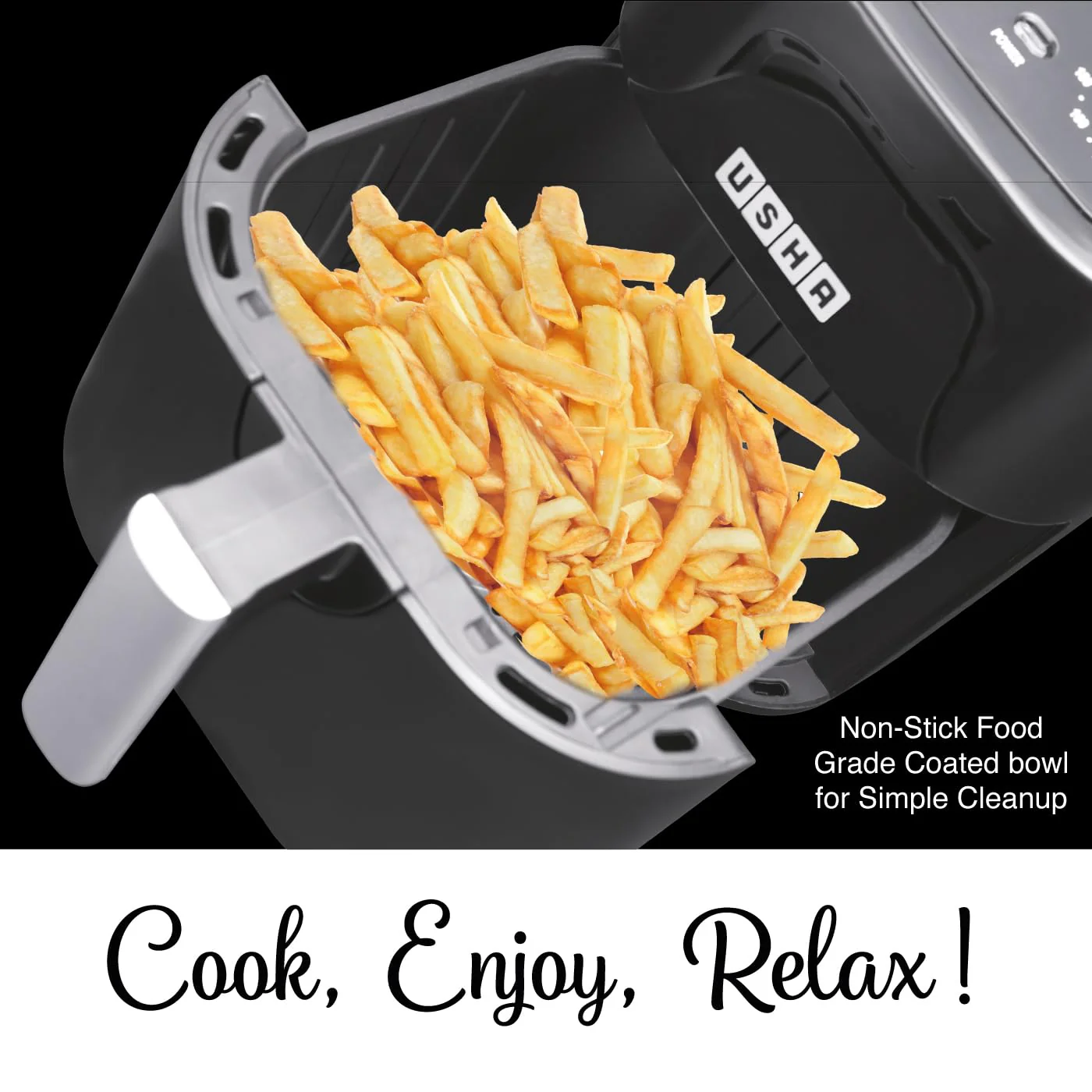 USHA Ichef Air Fryer 4.5L, 10 In 1 Functions: Air Frying, Baking, Roasting, Grilling, Thawing, Slow, Toasting And Air Drying |Turbo Air Circulation|Oil Free Cooking (Black), 1350 Watts - Image 5