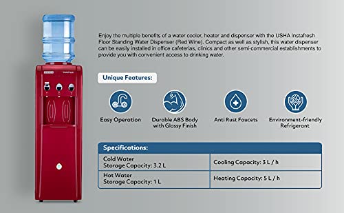 USHA Instafresh Floor Standing Water Dispenser ( Red Wine) - Image 4