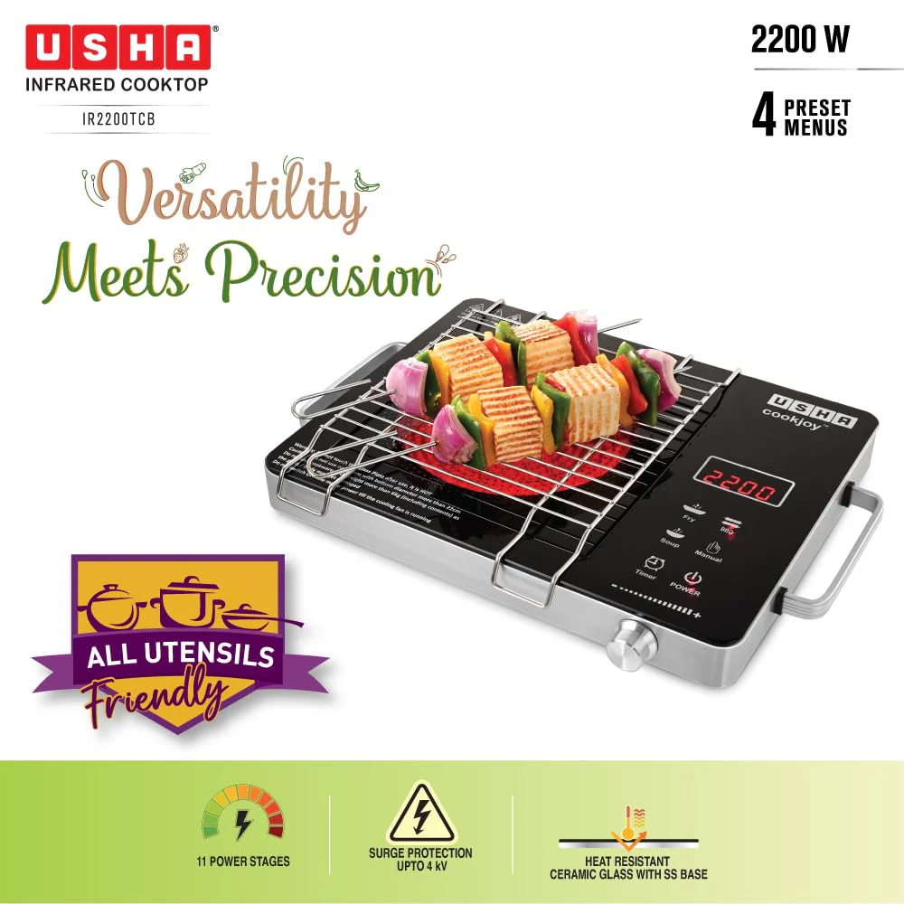 USHA IR2200TCB Infrared Induction Cooktop with grill - Image 2