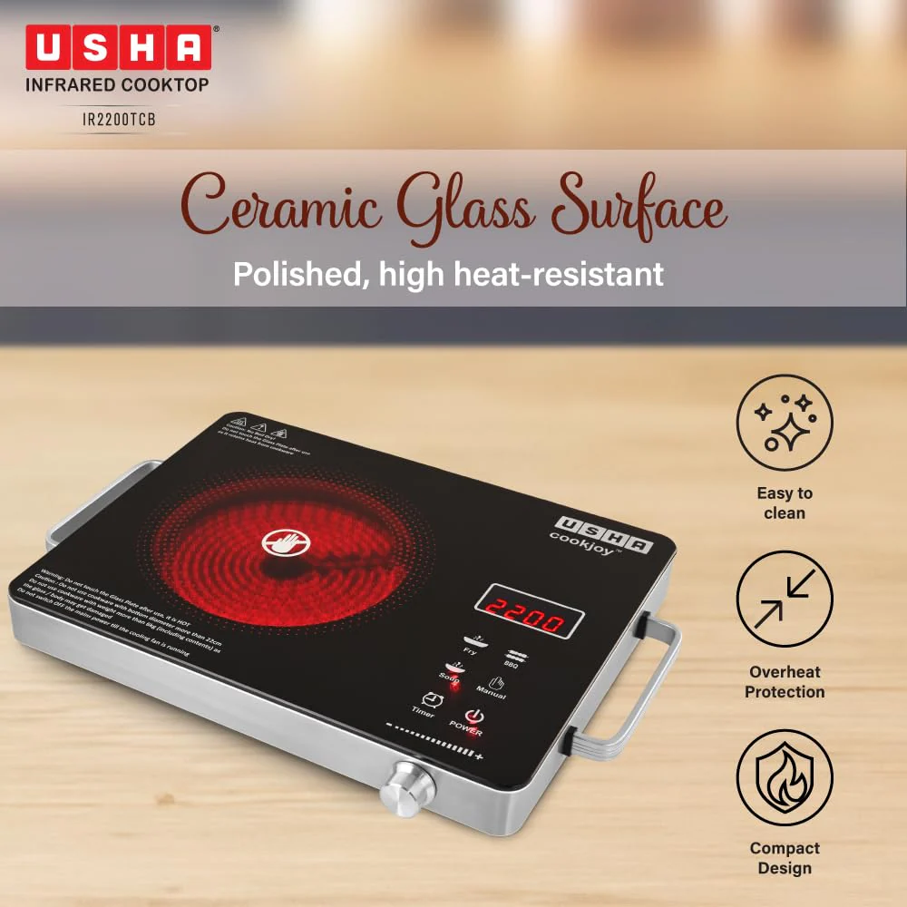 USHA IR2200TCB Infrared Induction Cooktop with grill - Image 6