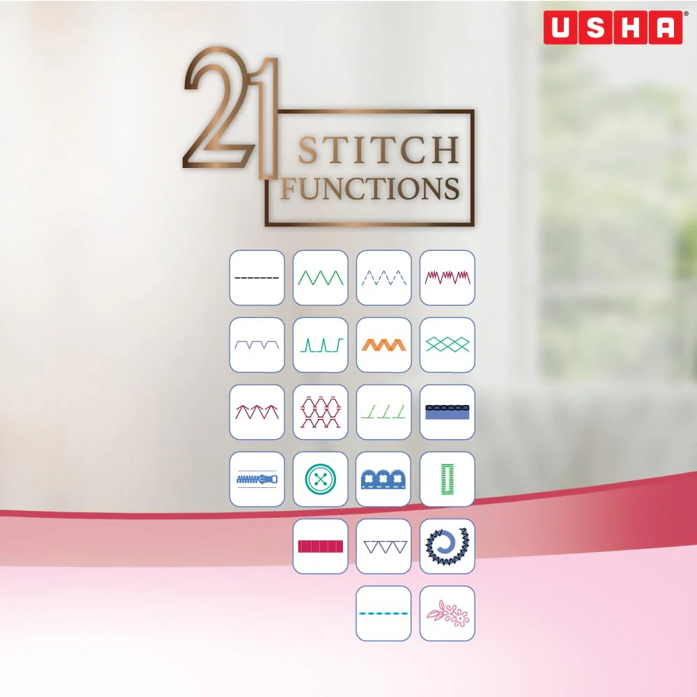 Usha Janome Allure Automatic Zig-Zag Electric Sewing Machine, 13 Built-In-Stitches, 21 Stitch Function,(SM ALLURE) - Image 3