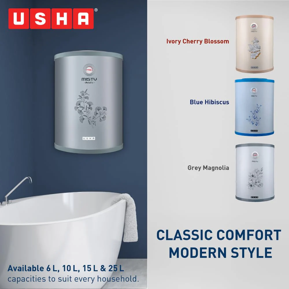 Usha Misty 15 Ltr 2000-Watt 5 Star Storage Water Heater (Grey Magnolia) - Image 3