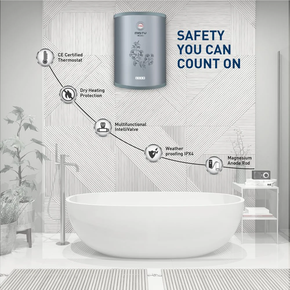 Usha Misty 15 Ltr 2000-Watt 5 Star Storage Water Heater (Grey Magnolia) - Image 5