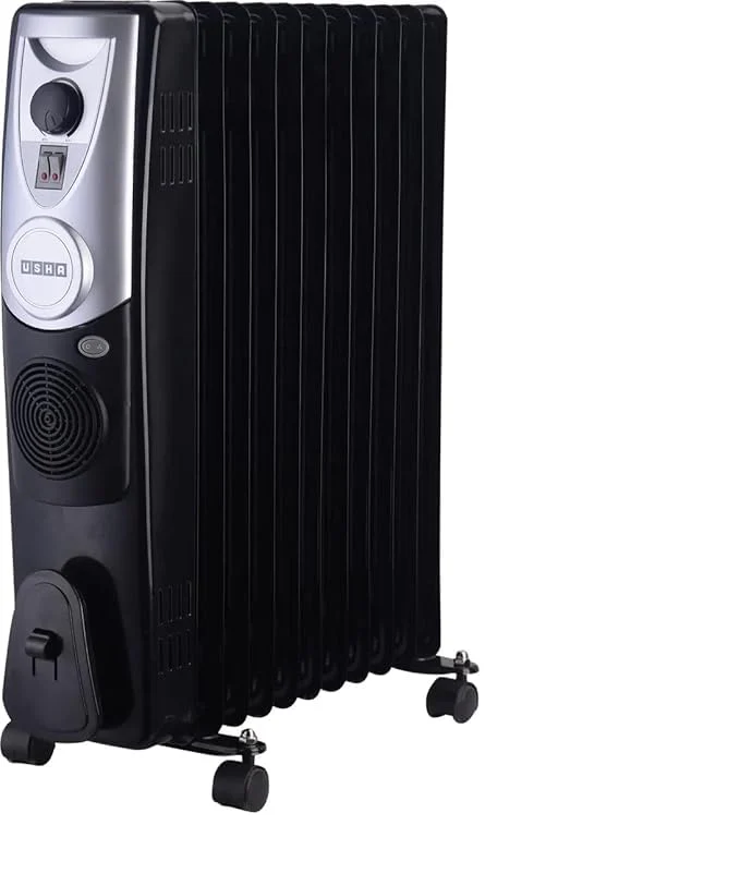 USHA OFR 4209 F PTC 2400W Oil Filled Radiator Room Heater with 09 Fins, 3 Heat Settings, Adjustable Thermostat, Built-in Fan, Overheat & Tip-Over Protection (Black) - Image 4